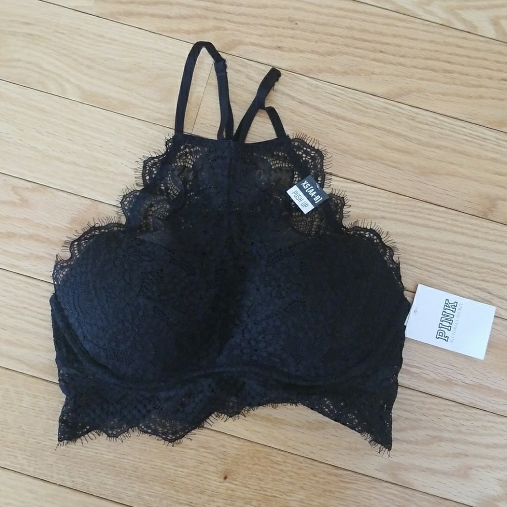 Black High Neck Racer Back Push Up Bra